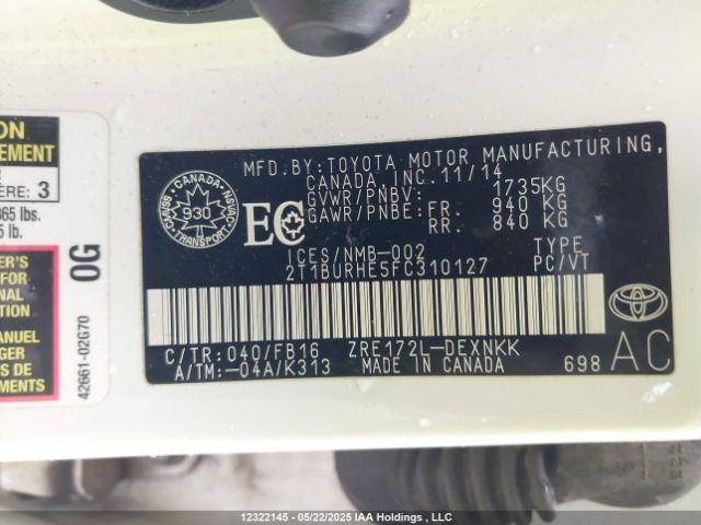 2T1BURHE5FC310127 Toyota 2zr-fe
