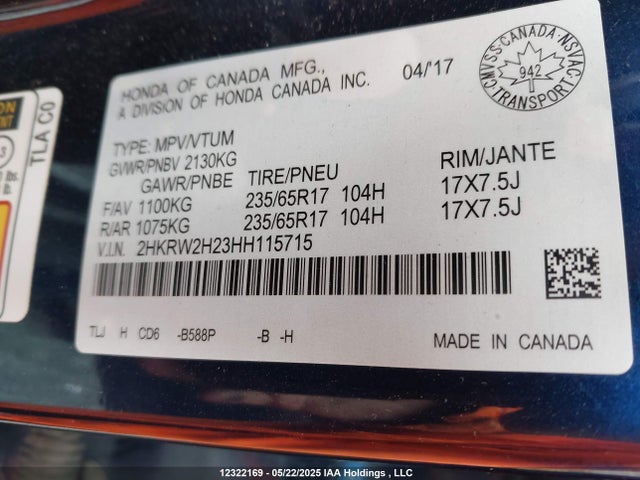 2HKRW2H23HH115715 Honda l15be