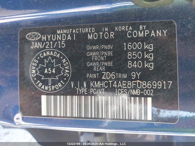 Hyundai dohc gdi gamma 2015 KMHCT4AE8FU869917 Image 9