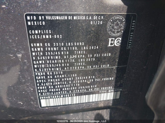 3VV4B7AX5LM103112 Volkswagen Tiguan