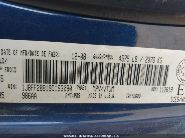 Aukcja sprzedaży 2009 Jeep Patriot Sport/north, vin: 1J8FF28B19D193090, numer aukcji: 12322341
