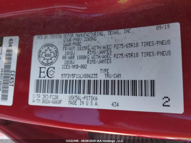 5TFDY5F11LX886235 Toyota 3ur-fe