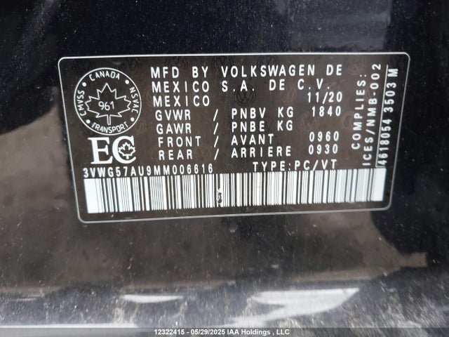 3VWG57AU9MM006616 Volkswagen Golf Comfortline/highline