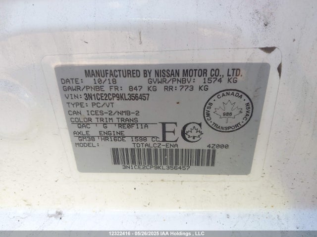 3N1CE2CP9KL356457 Nissan 2019