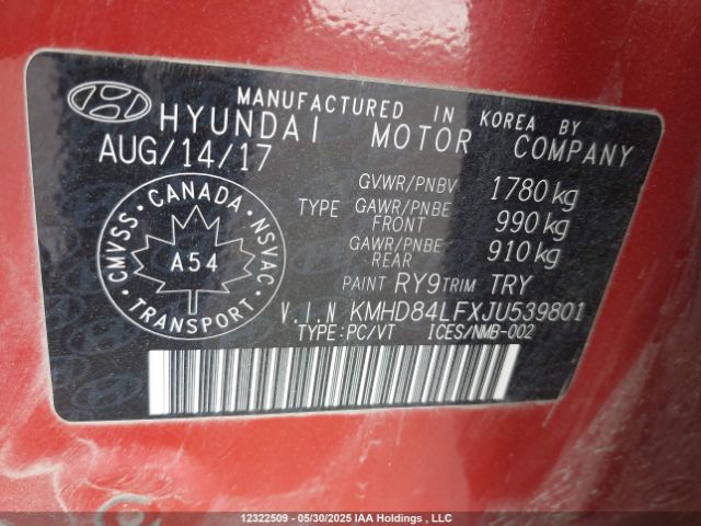 KMHD84LFXJU539801 Hyundai ELANTRA GL