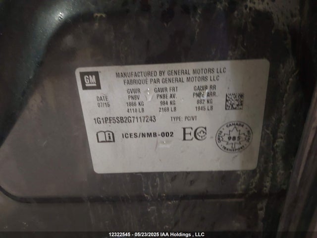 1G1PF5SB2G7117243 Chevrolet luv - vvt, alum, e85 max