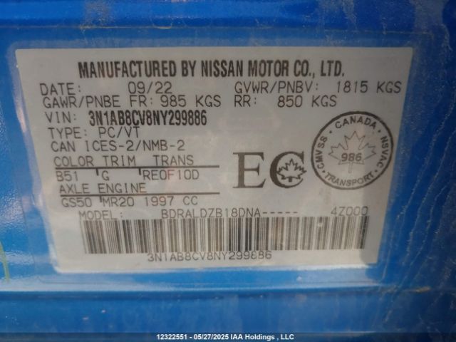 3N1AB8CV8NY299886 Nissan Sentra