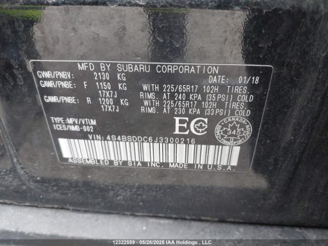 4S4BSDDC6J3300216 Subaru Outback 2.5i Touring