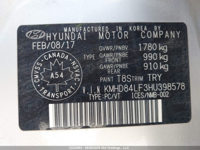 KMHD84LF3HU398578 Hyundai 2017