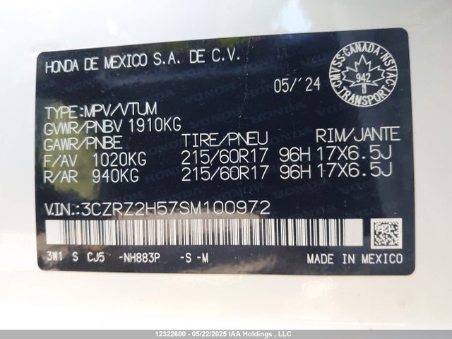 3CZRZ2H57SM100972 Honda k20z5