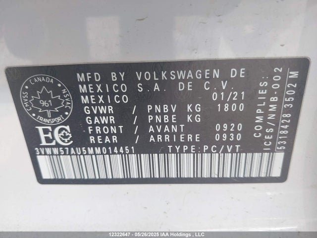 3VWW57AU5MM014451 Volkswagen Golf Comfortline/highline