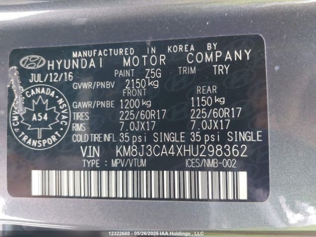 KM8J3CA4XHU298362 Hyundai Tucson Limited/sport And Eco/se