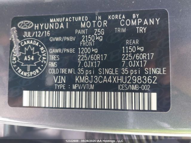 KM8J3CA4XHU298362 Hyundai Tucson Limited/sport And Eco/se