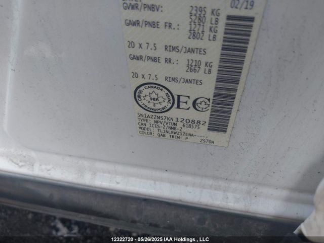 5N1AZ2MS7KN120882 Nissan Murano