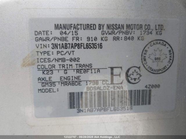 3N1AB7AP8FL653516 Nissan Sentra S/sv/sr/sl