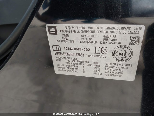 2GKFLUEK8H6167863 GMC lea - sidi: spark ignited direct injection, e85 max, alum