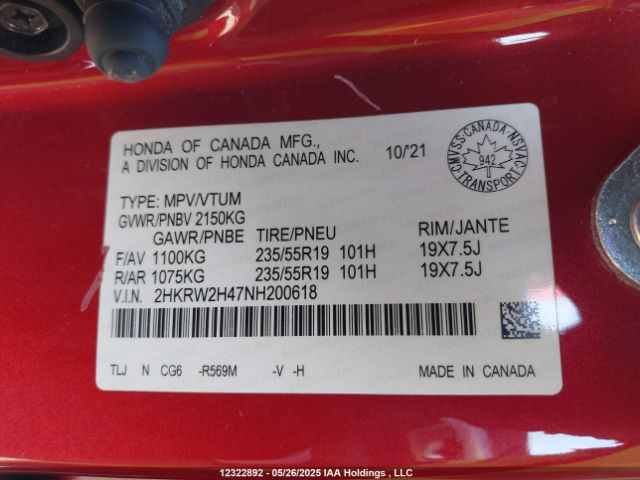 2HKRW2H47NH200618 Honda Cr-v Sport