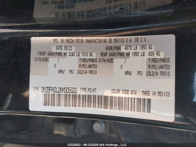 3MZBPADL2NM305922 Mazda py
