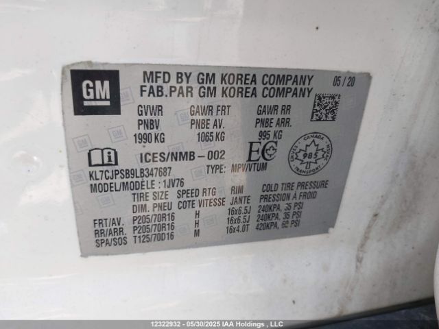 KL7CJPSB9LB347687 Chevrolet luv - mfi, variable valve timing, e85 max, alum