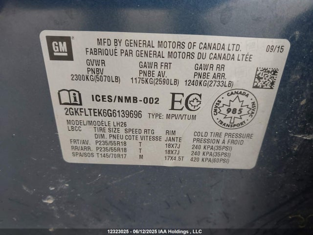 2GKFLTEK6G6139696 GMC lea - e85 max, aluminum