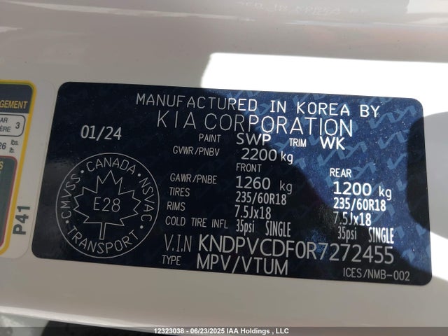 KNDPVCDF0R7272455 KIA gdi theta iii