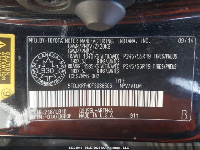 5TDJKRFH0FS088506 Toyota 2gr-fe
