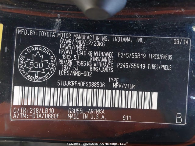 5TDJKRFH0FS088506 Toyota 2gr-fe