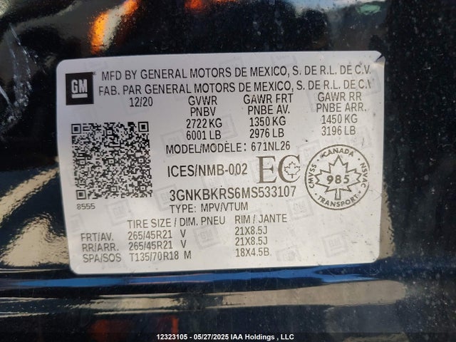 3GNKBKRS6MS533107 Chevrolet lgx