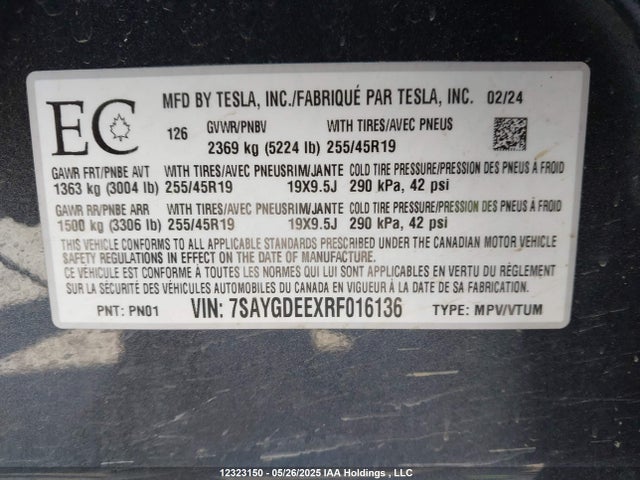 7SAYGDEEXRF016136 Tesla 2024