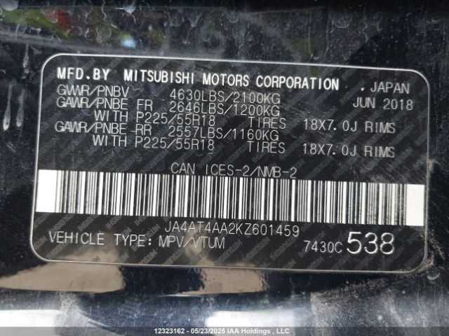 JA4AT4AA2KZ601459 Mitsubishi tc/ic mivec