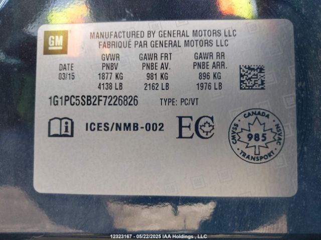1G1PC5SB2F7226826 Chevrolet Cruze 1lt