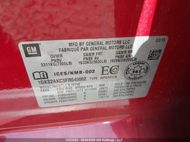 1GKS2AKC3FR649882 GMC YUKON SLE