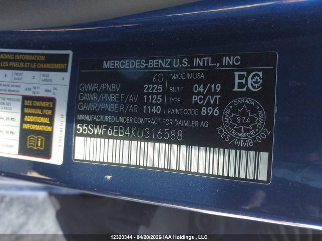 55SWF6EB4KU316588 Mercedes-Benz Amg C 43 4matic