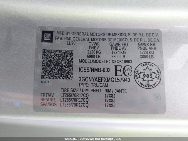 3GCNYAEFXMG157943 Chevrolet l82 - di, alum, gen 5, var 1