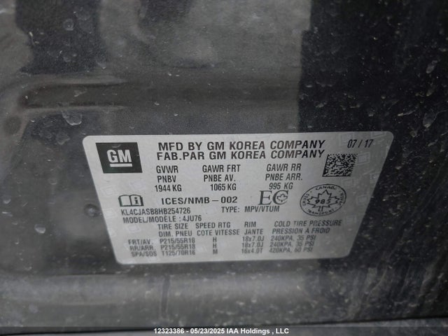 KL4CJASB8HB254726 Buick luv mfi, vvt: variable valve timing, alum, e85 max
