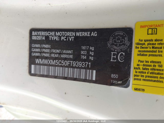 Продаж на аукціоні авто 2015 Mini 3 Door Cooper, vin: WMWXM5C50FT939371, номер лоту: 12323421