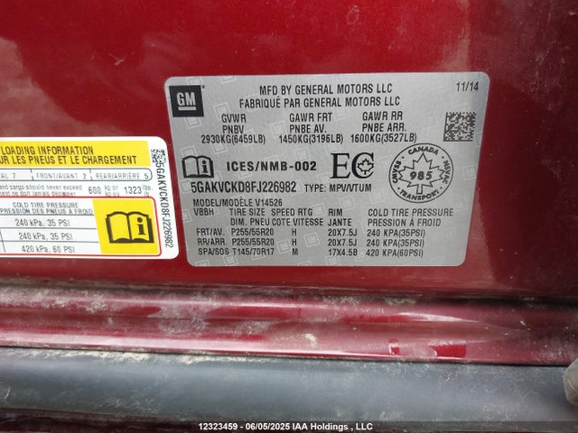 5GAKVCKD8FJ226982 Buick llt