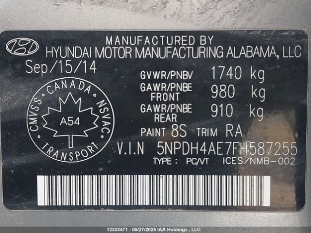 5NPDH4AE7FH587255 Hyundai Elantra Se/sport/limited