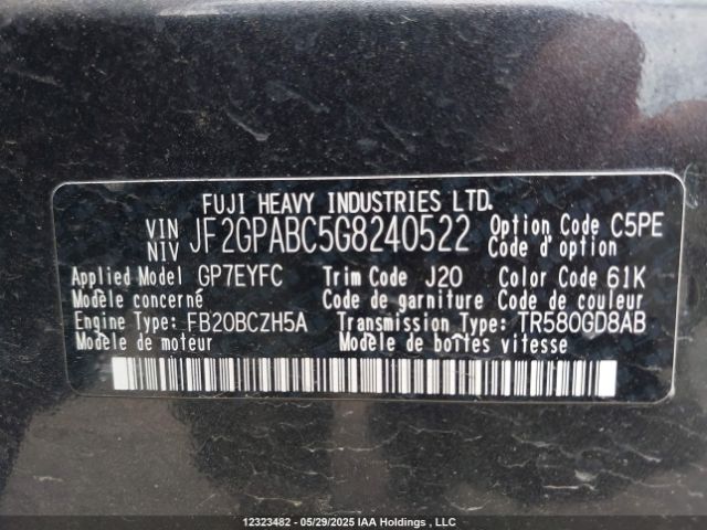 JF2GPABC5G8240522 Subaru Crosstrek Premium
