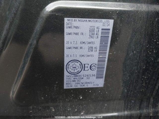 5N1CL0MM2EC526536 Infiniti QX60