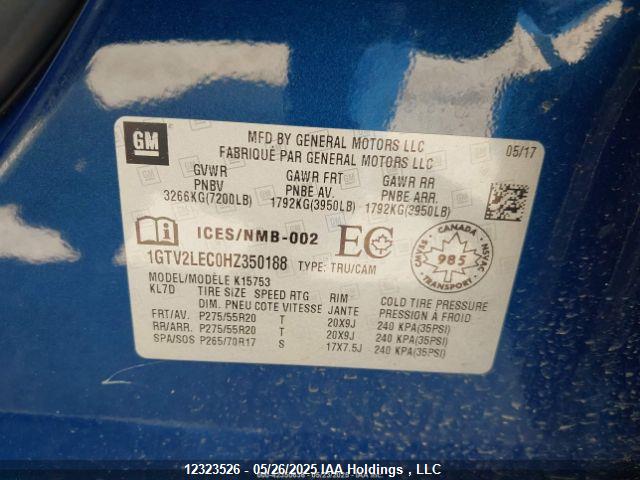 1GTV2LEC0HZ350188 GMC l83 -spark ignited direct injection, variable valve timing, afm, e85 max, alum