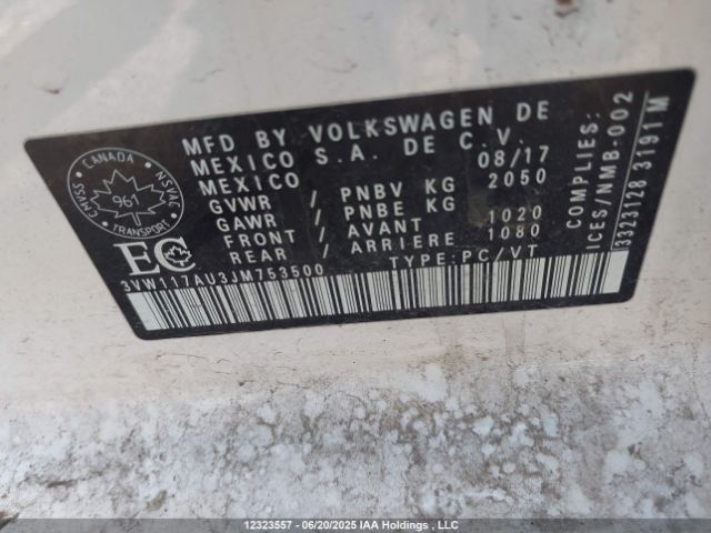 3VW117AU3JM753500 Volkswagen 2018