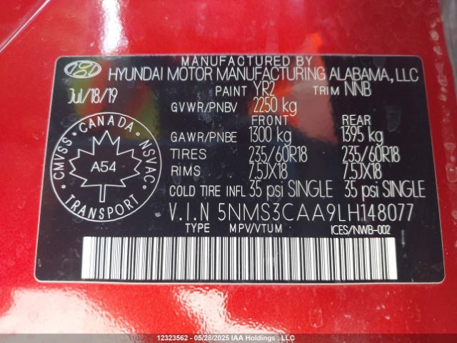 5NMS3CAA9LH148077 Hyundai Santa Fe Sel/sel Plus