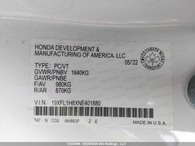 19XFL1H8XNE401880 Honda l15b7