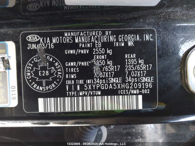 5XYPGDA5XHG209196 KIA 2017