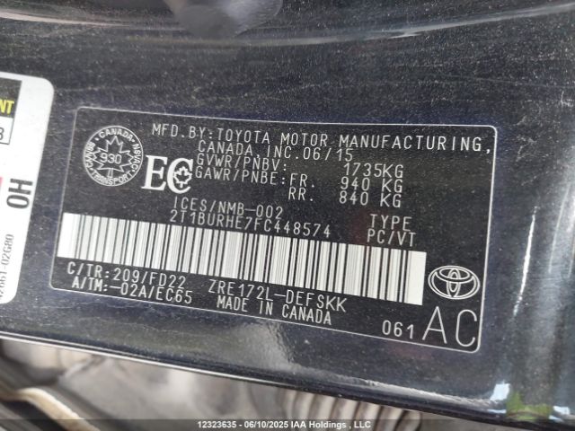 2T1BURHE7FC448574 Toyota Corolla L/le/le Pls/prm/s/s Pls