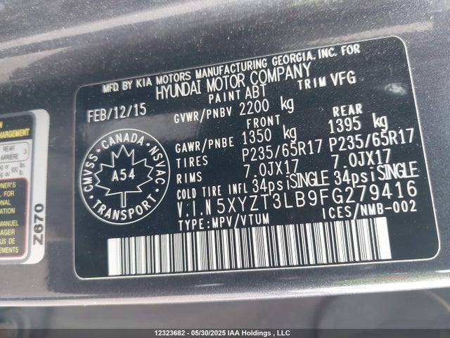 5XYZT3LB9FG279416 Hyundai Santa Fe Sport 2.4 Base