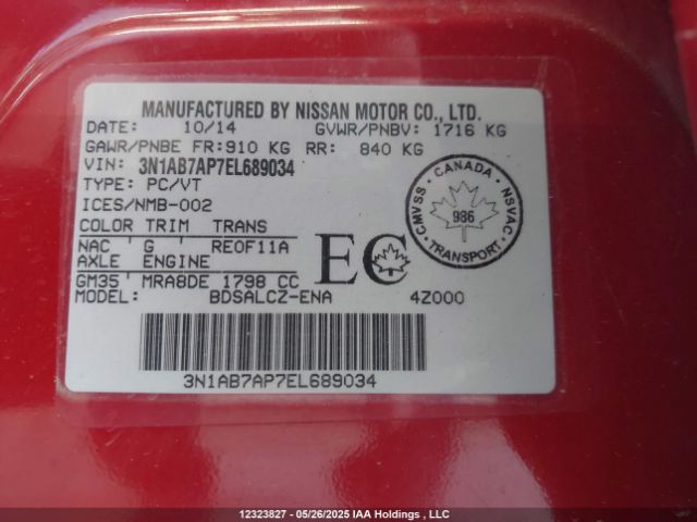 3N1AB7AP7EL689034 Nissan Sentra S/sv/sr/sl
