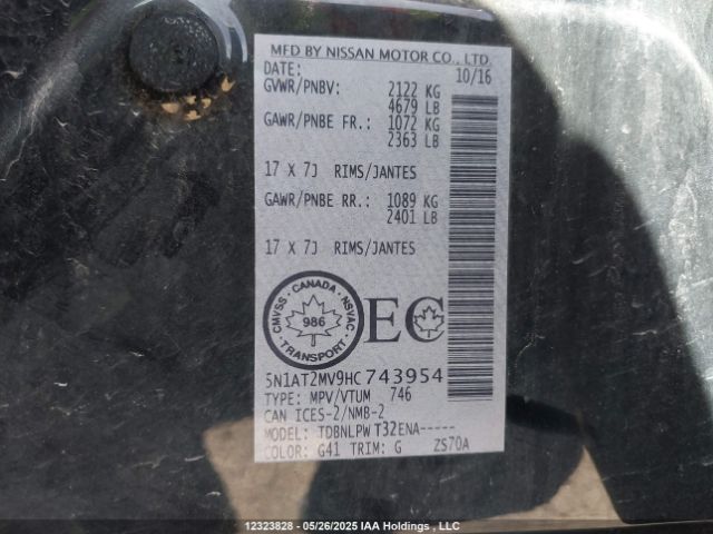 5N1AT2MV9HC743954 Nissan Rogue Sv/sl