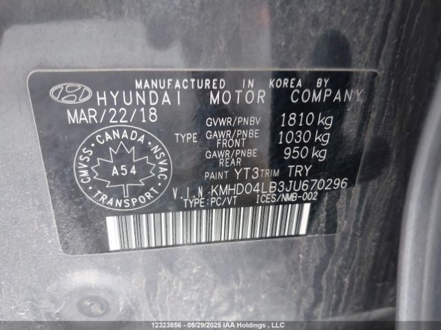 KMHD04LB3JU670296 Hyundai Elantra Sport